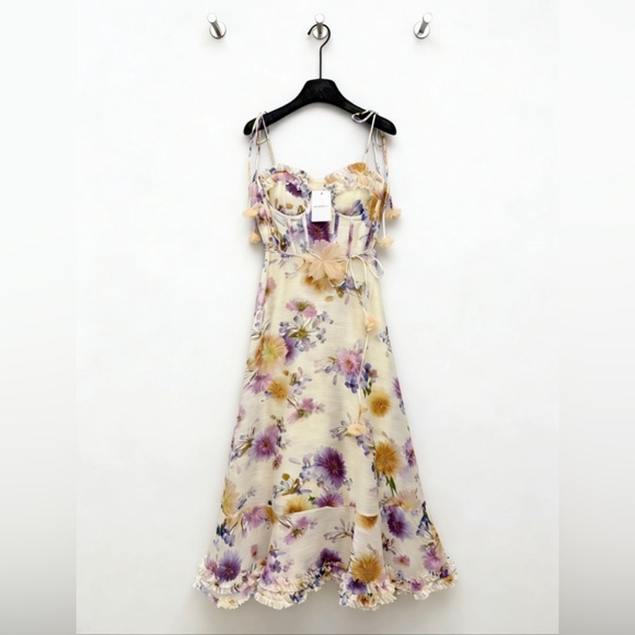 Zimmermann Dresses & Skirts - Zimmermann Cream Midi Dress with Purple and Yellow Floral Print